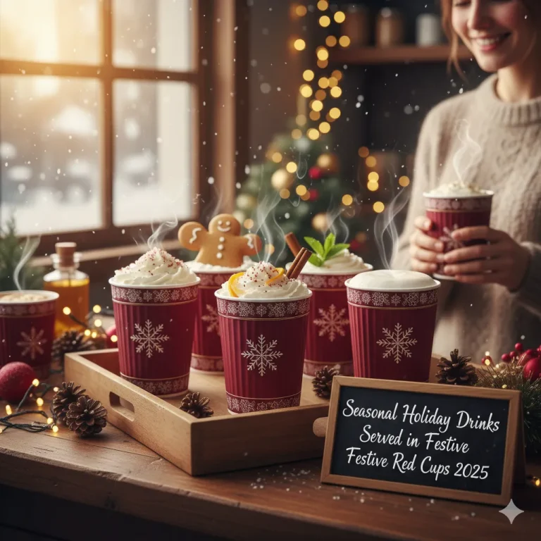 Seasonal Holiday Drinks Served in Festive Red Cups 2025